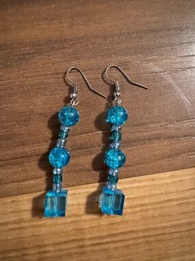 Blue Glass Bead Dangle Earrings